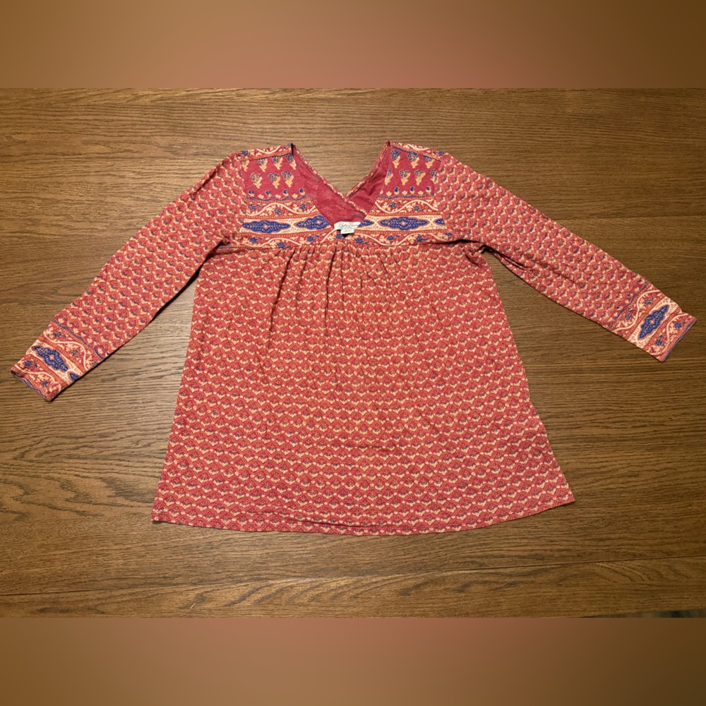 Lucky Brand Rust and Blue Printed Boho Top Size Small